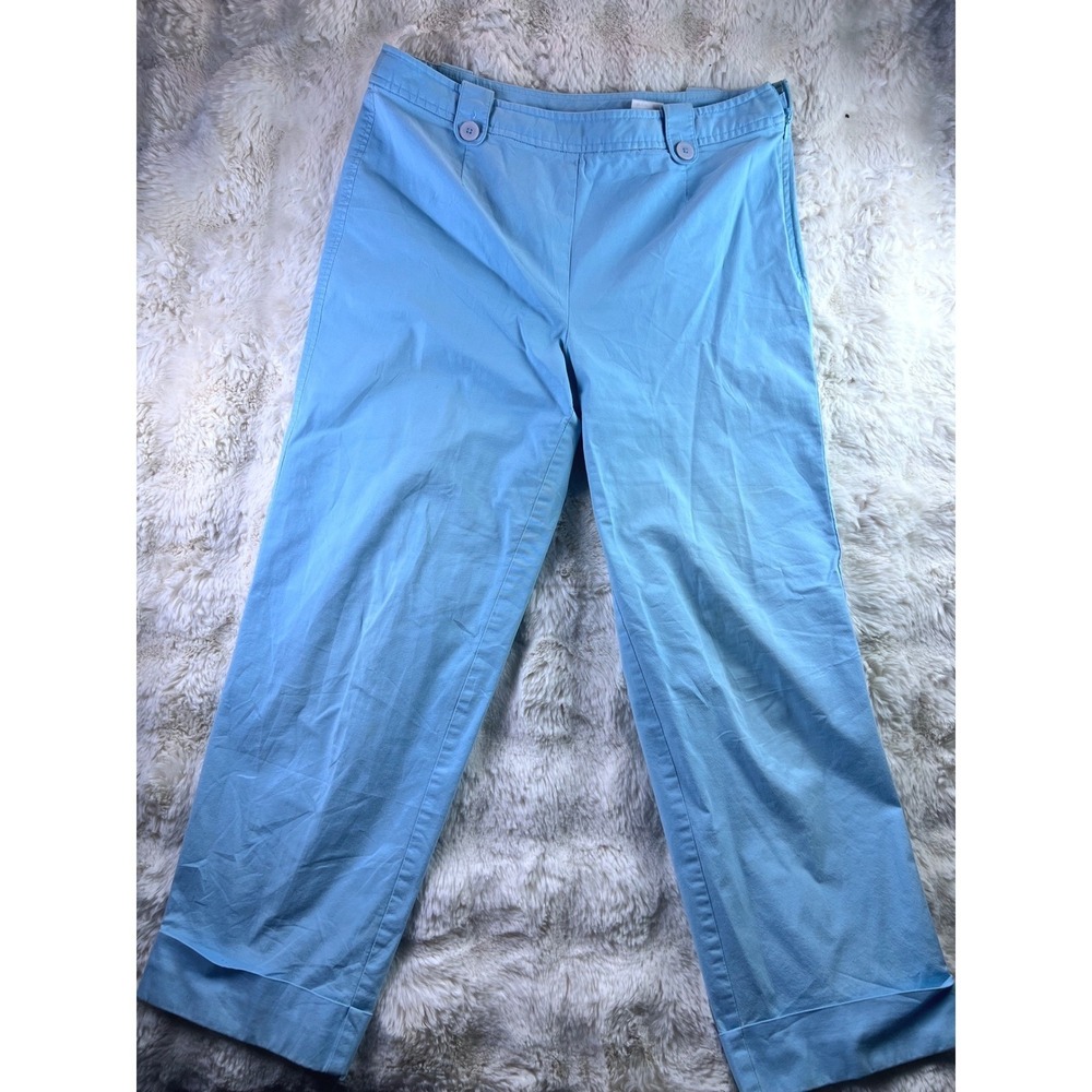 Talbots Womens 8 Sky Blue Cuffed Wide Leg Stretch Cotton Side Zip Trousers. A28